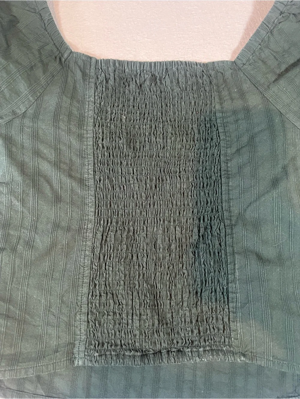 Madewell Dark Green Square Neck Puff Sleeve Crop Blouse